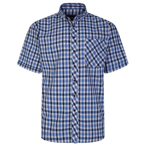 KAM Short Sleeve Check Shirt Blue
